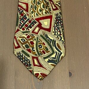Burberrys Silk Tie Yellow Geometric Print Hand USA Vintage 90s
